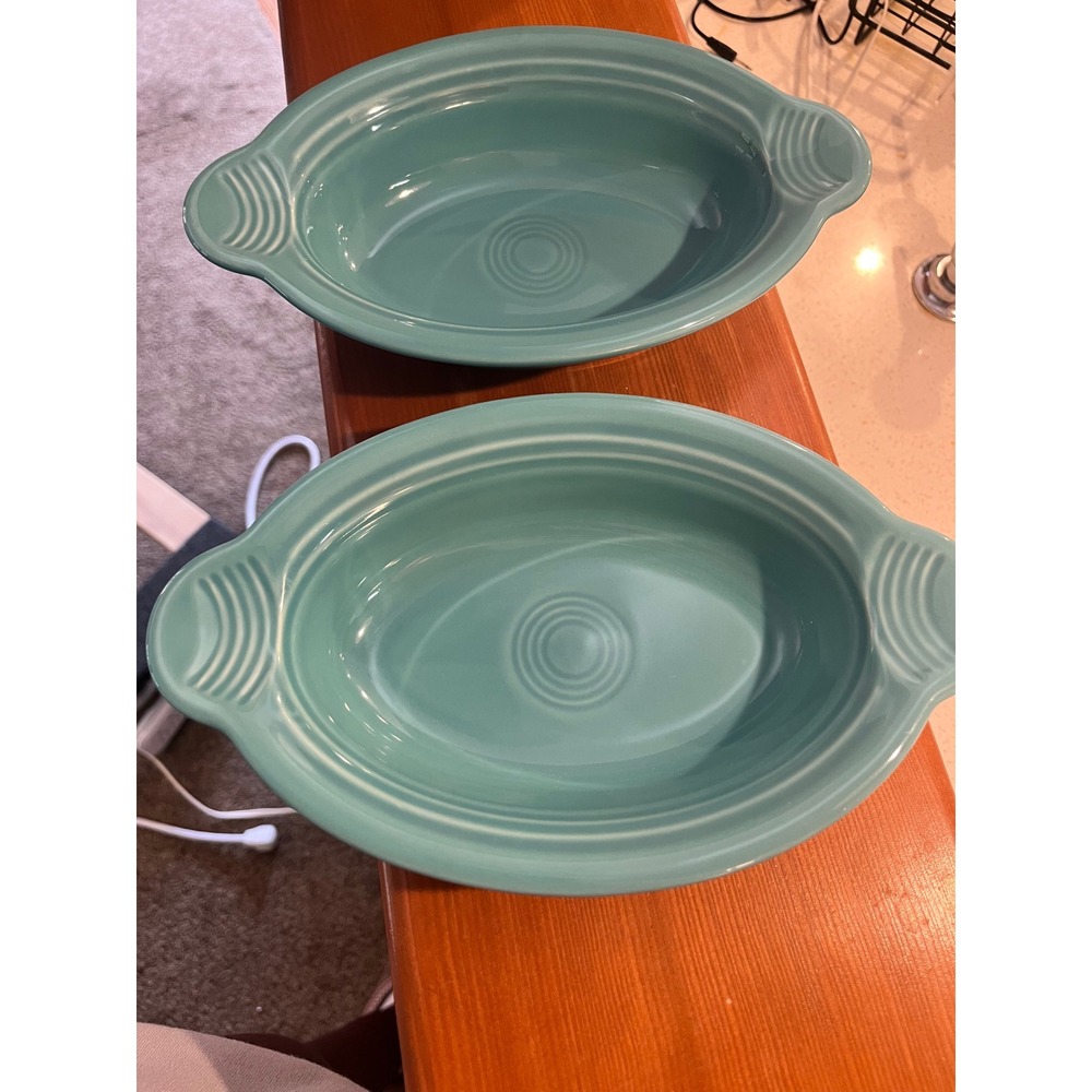 Fiesta Turquoise Individual Oval Casserole Dishes Set of 2 HLC USA Ceramic Baker